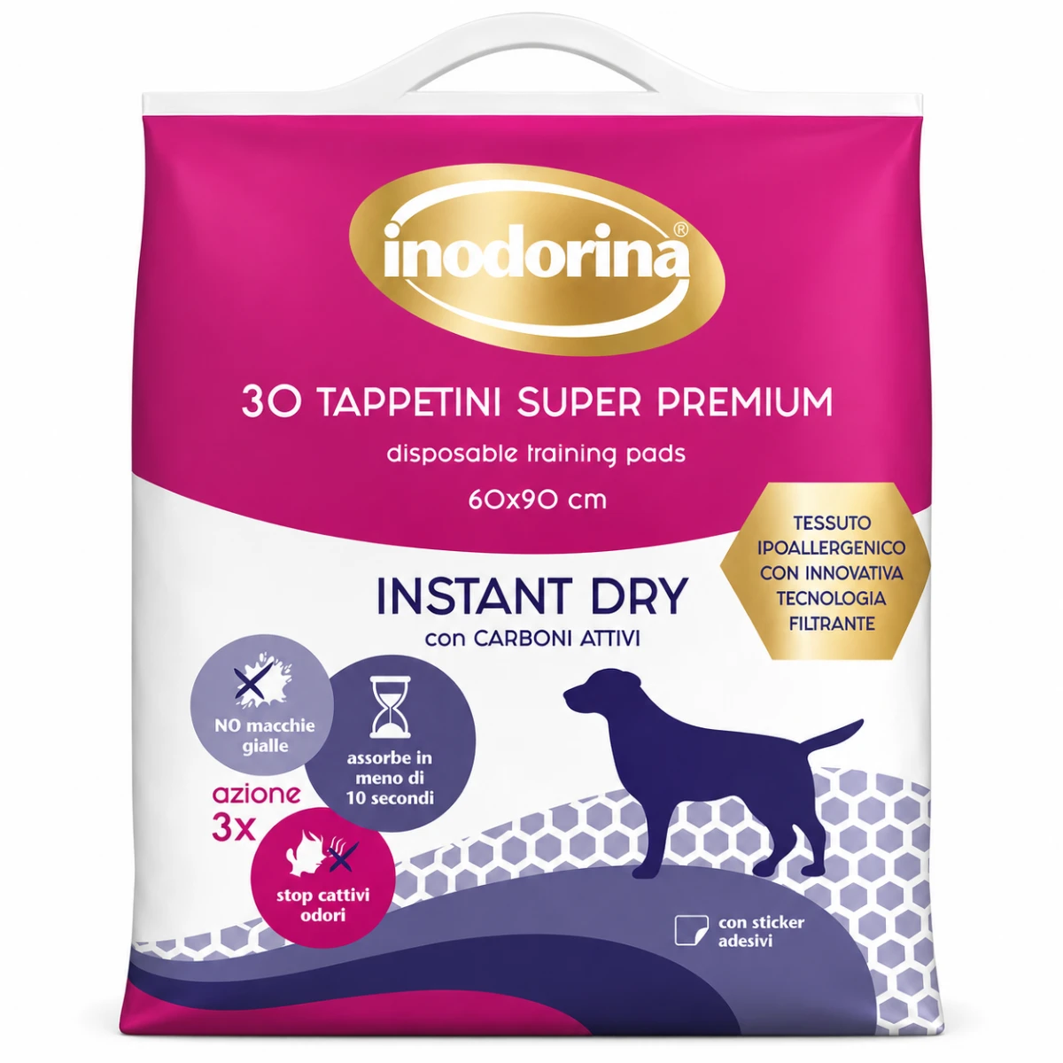 Inodorina Training Pads Instant Dry - Швидкопоглинаючі пелюшки з активованим вугіллям, 60х90 см, 30 шт