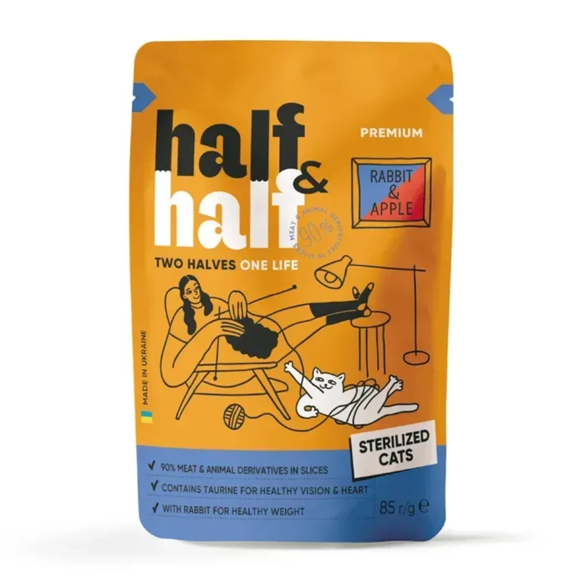 Корм вологий Half&Half для стерилізованих котів з кроликом та яблуком в желе 85 г кролик та яблуко