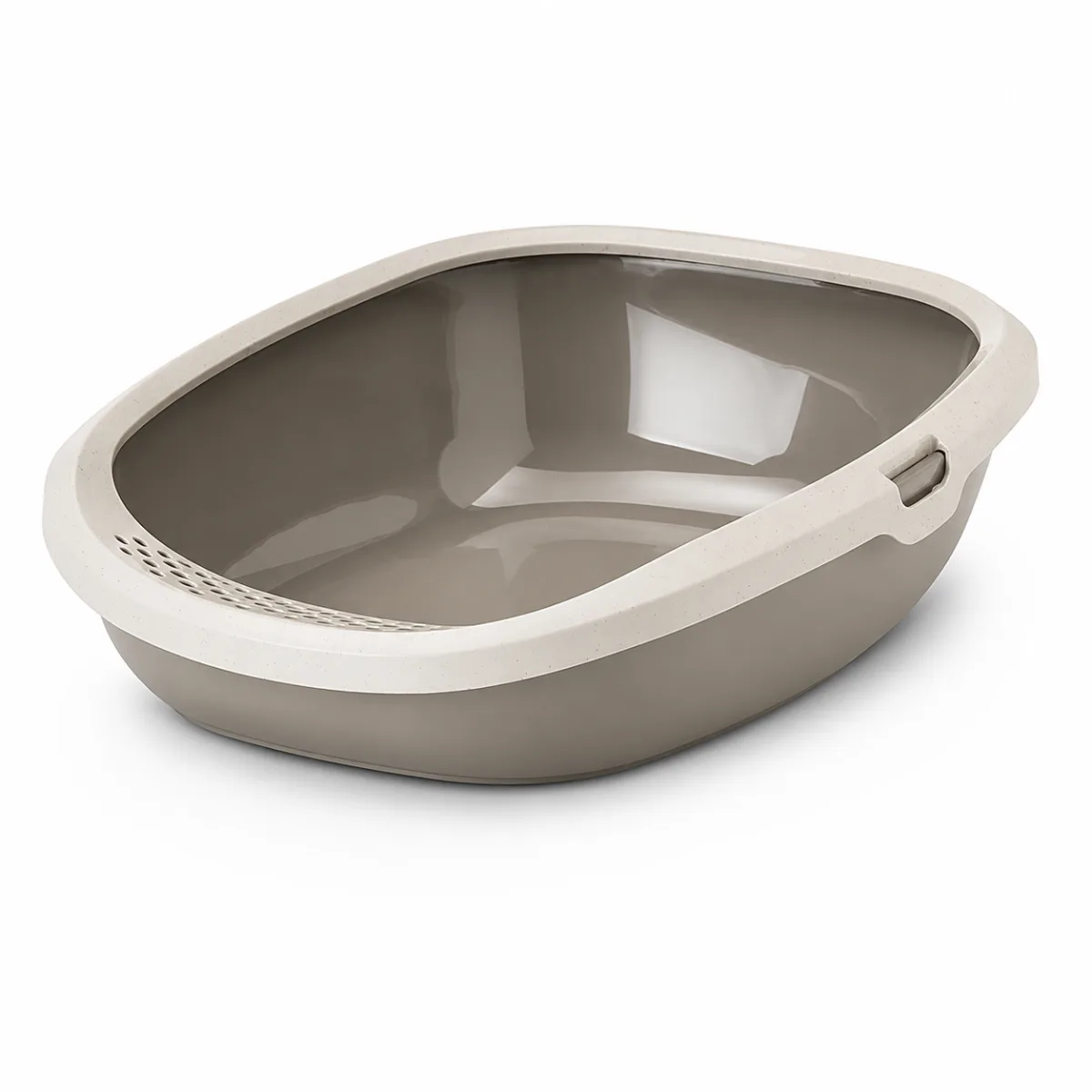 Відкритий пластиковий туалет-лоток з високим бортиком для котів Savic Gizmo L, теплий сірий, 52 × 39,5 × 15 см
