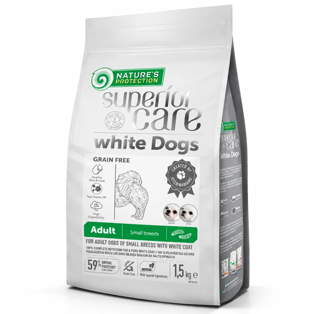 Nature's Protection Superior Care White Dogs Grain Free Insect Adult Small Breeds — сухий беззерновий корм із протеїном комах для дорослих собак малих порід із білою шерстю — зображення 1